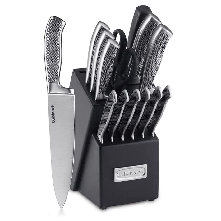 Kit de cuchillos Cuisinart Con Taco o Bloque Mango Estriado - 15 Piezas