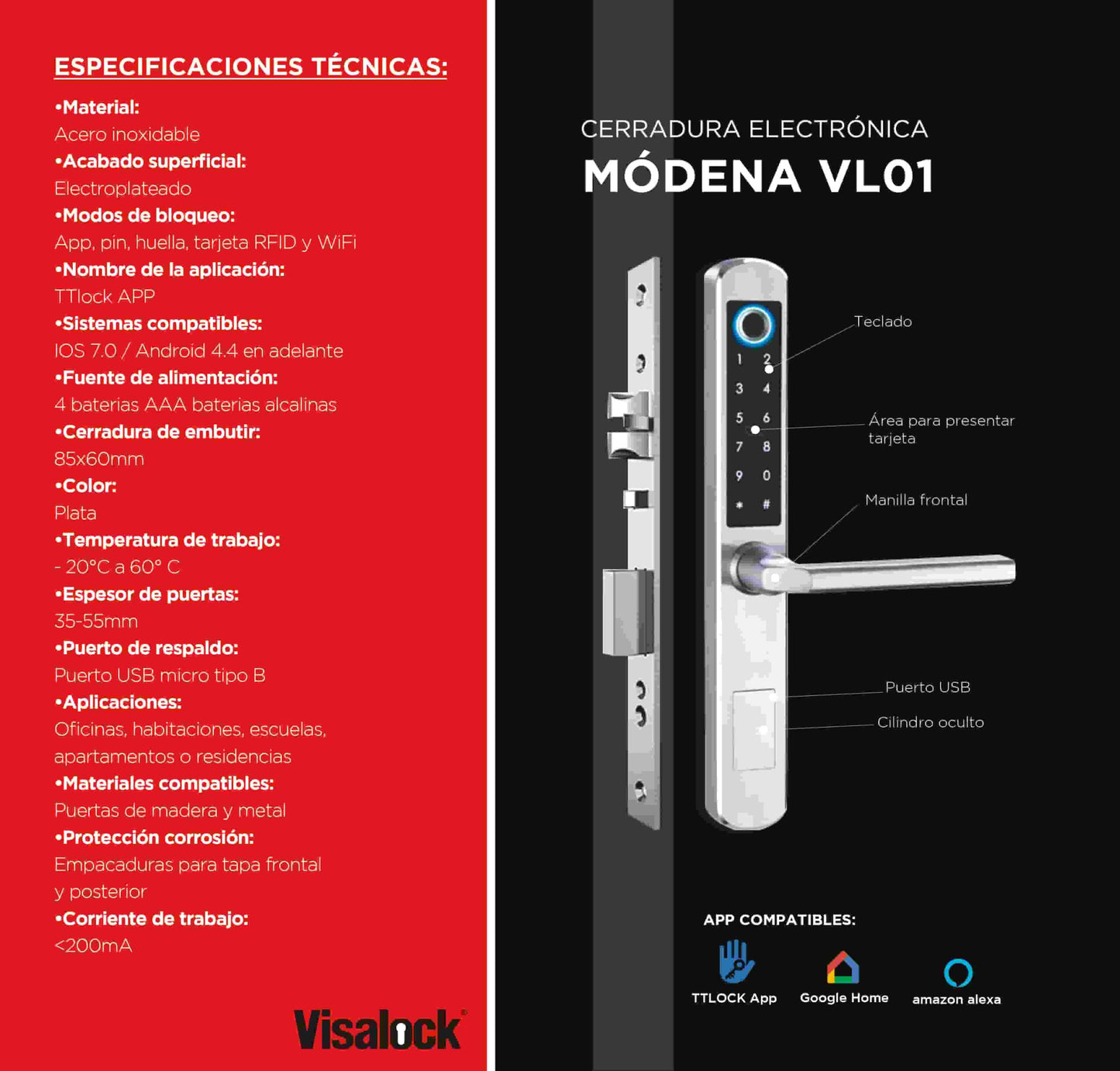 Cerradura Visalock Electronica Modena VL01 91002748