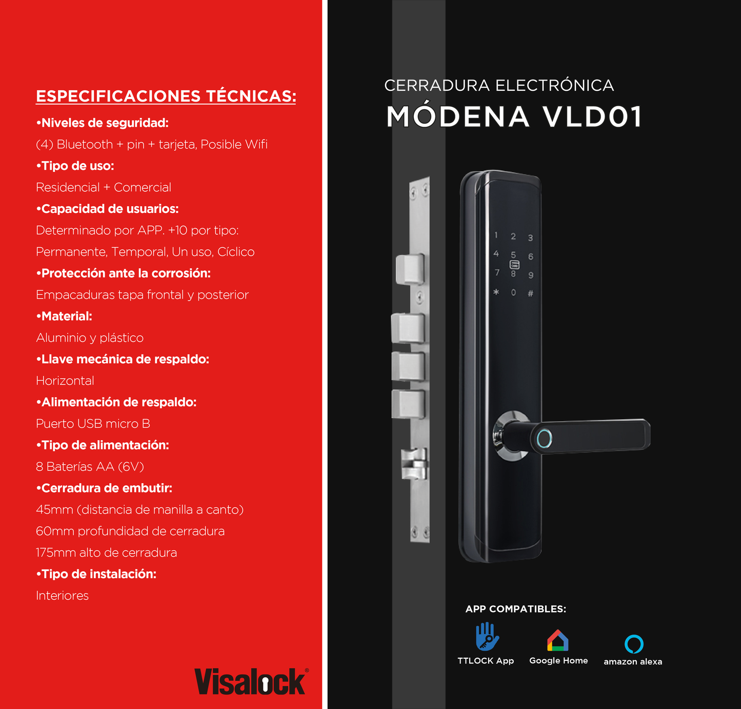 Cerradura Visalock Electronica Modena VLD01 91003137