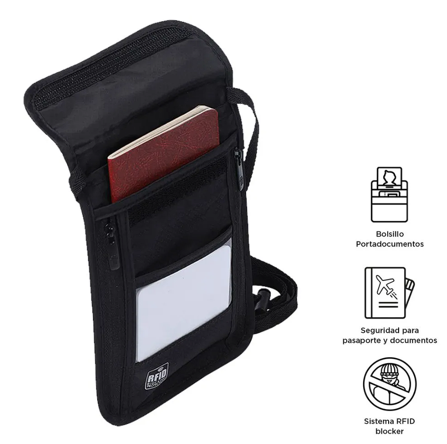 Bolso Totto Cruzado Porta Pasaporte Hang Negro AT87IND006-2310-N01