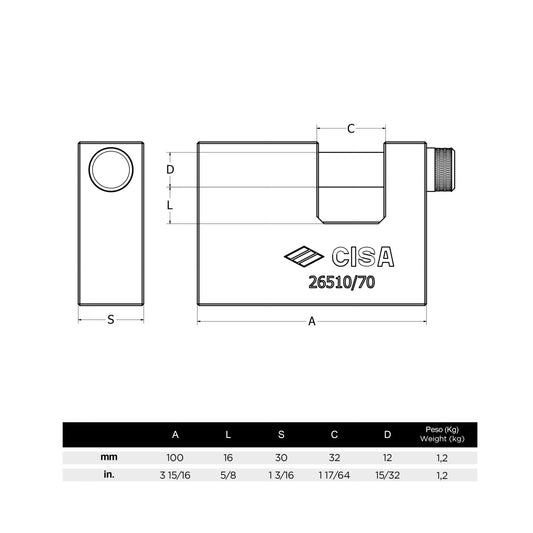 Candado Cisa Anticizalla 100mm con llaves de seguridad 12640097