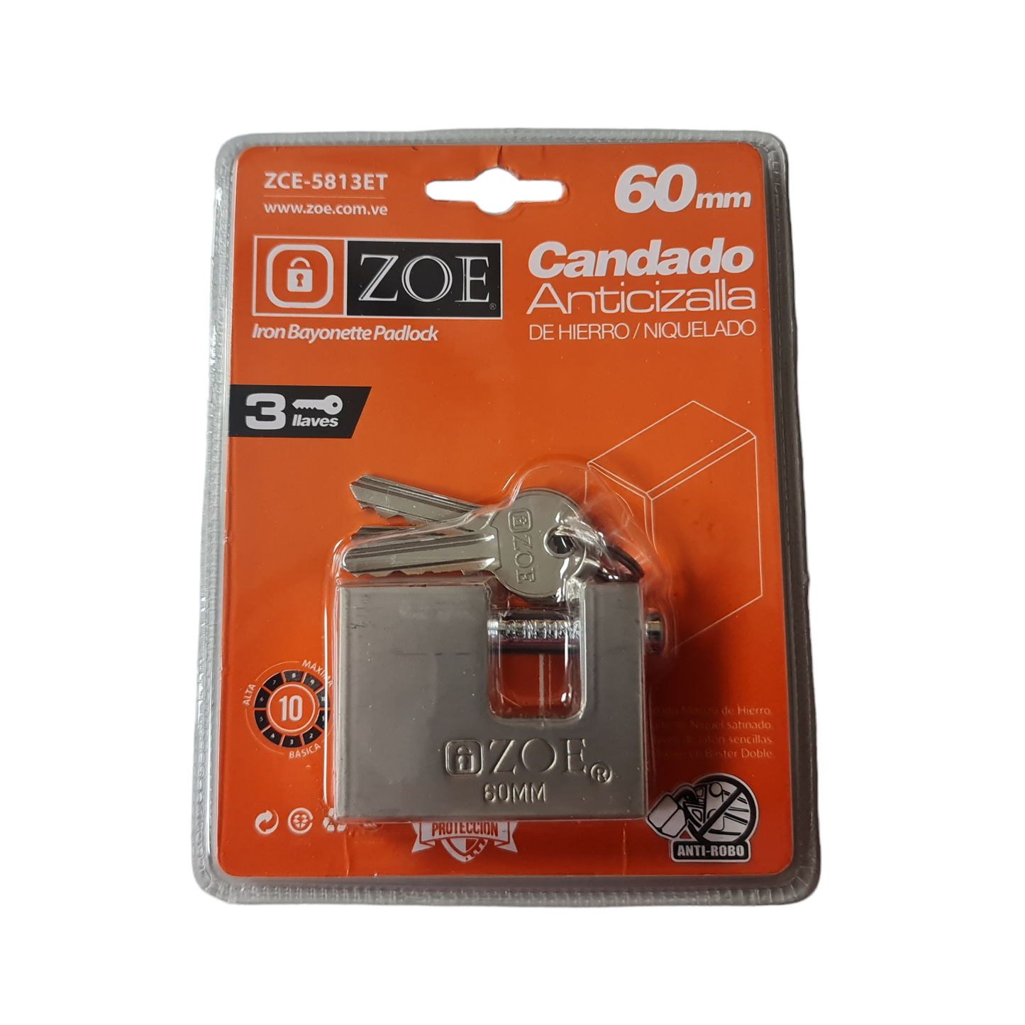 Candado Zoe Anticizalla 60mm (Hierro Niquelado) ZCE-5813ET