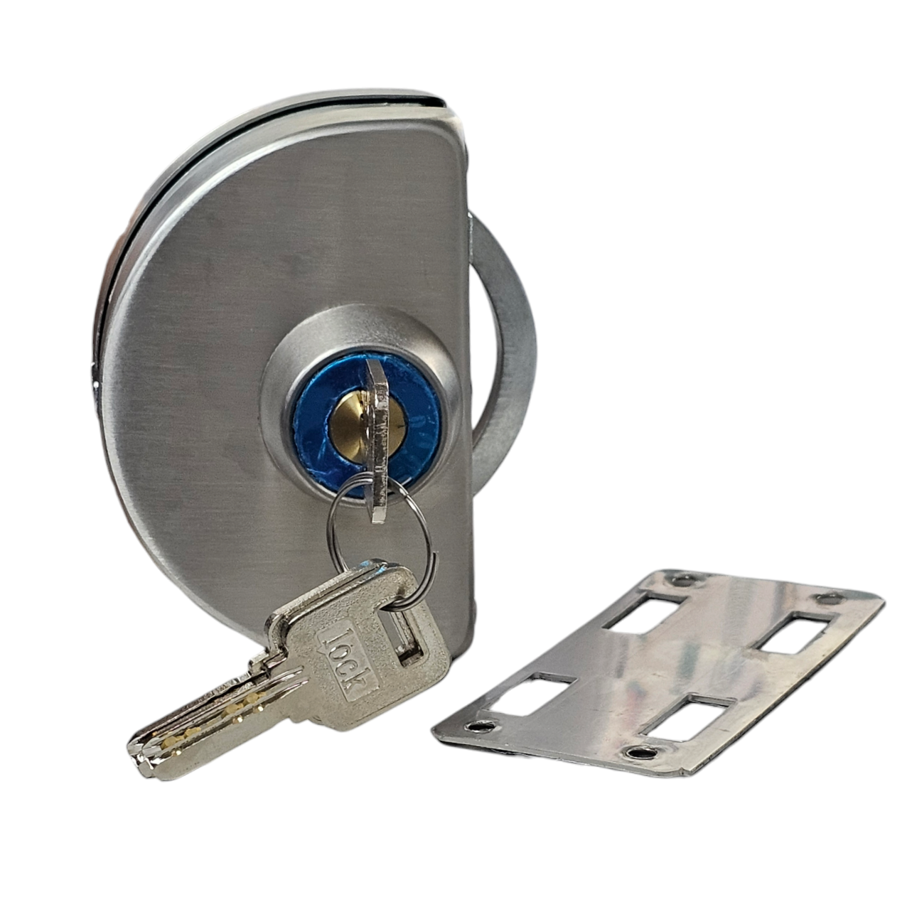 Cerradura Schlock para Puerta de Vidrio Gancho Media Luna y Recibidor - Llave Llave SCH1002SS