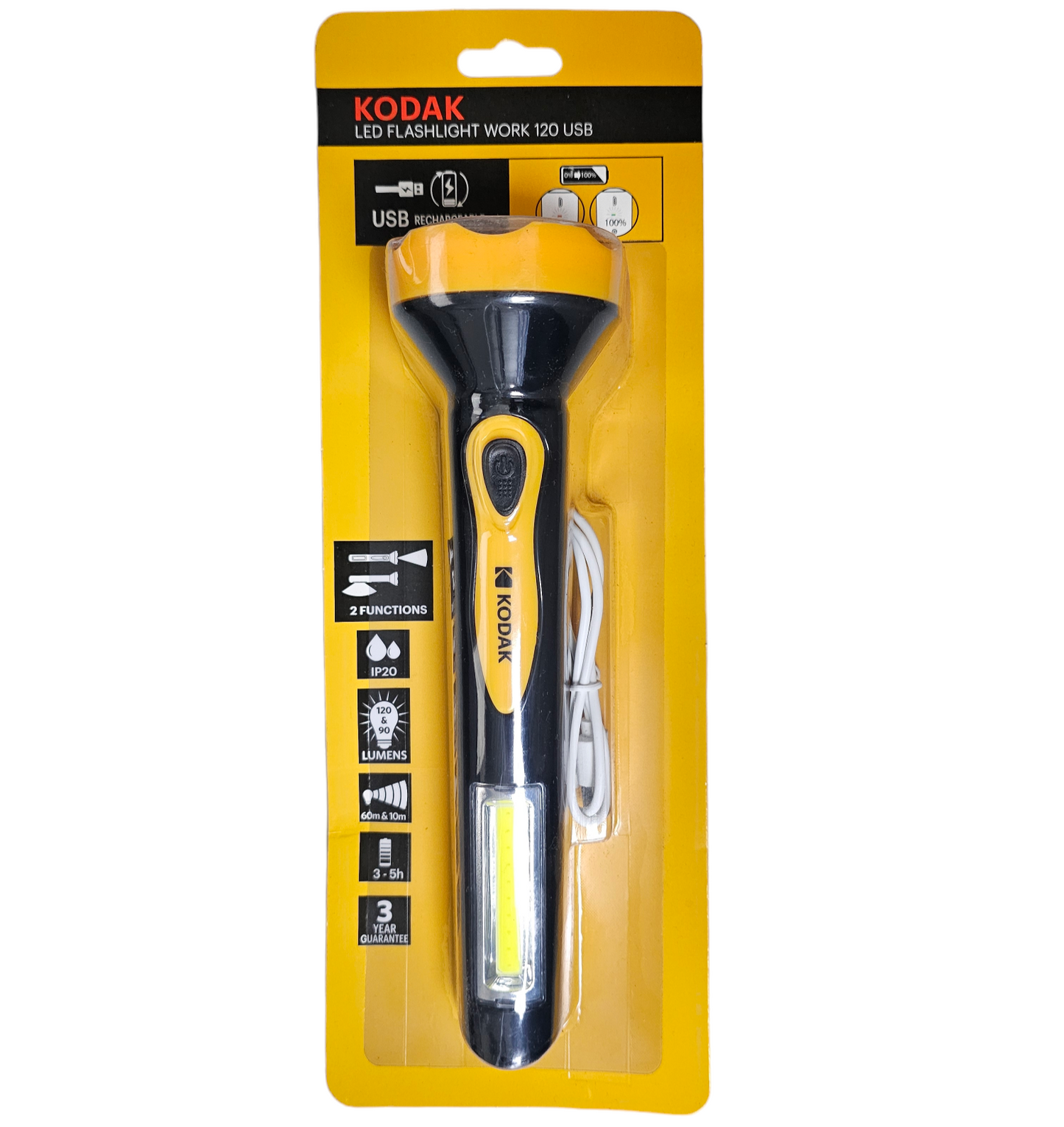 Linterna de Mano Kodak Led Work 120 USB, 120 Lumens, Recargable KLR-120L
