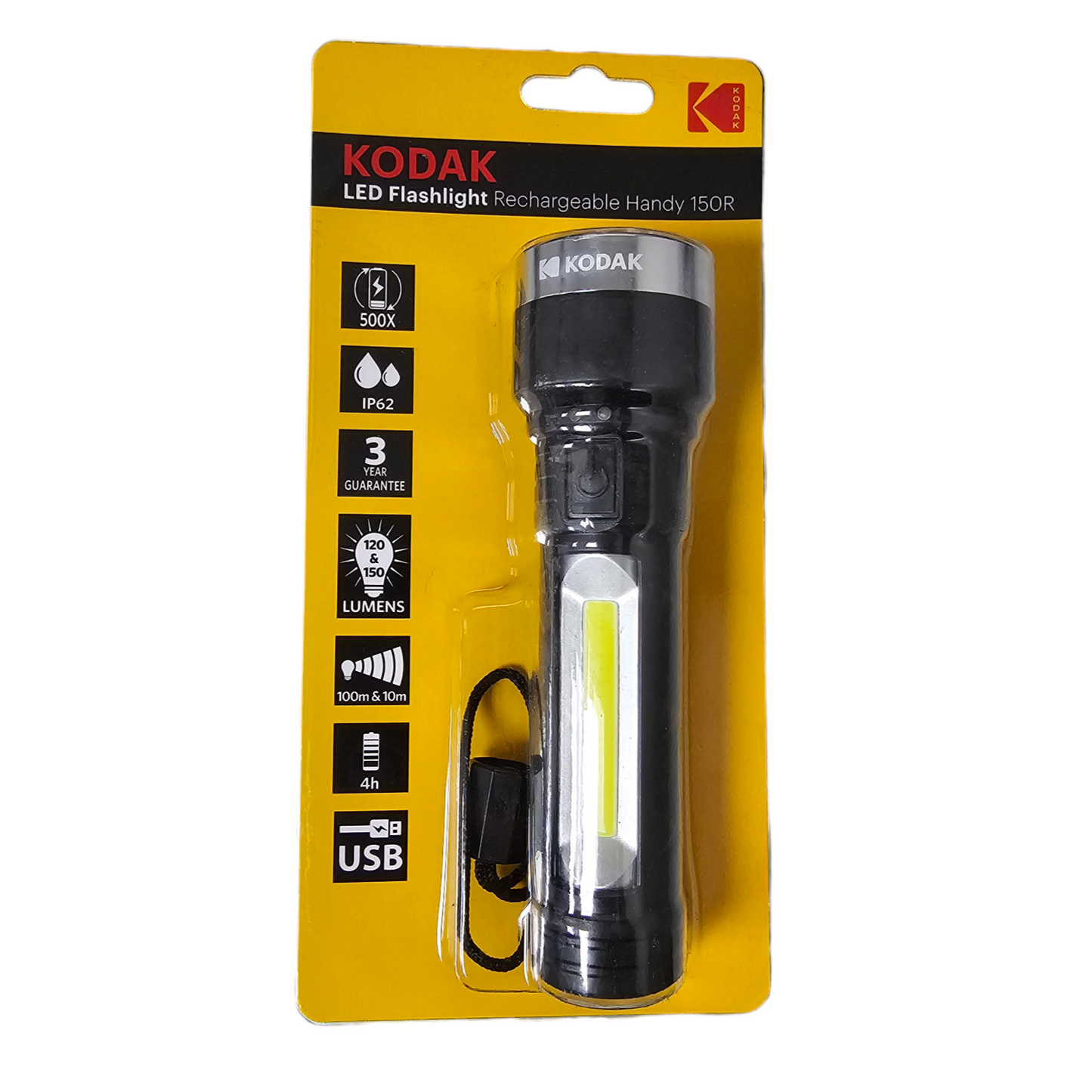 Linterna de Mano Kodak Led Handy 150R, 150 Lumens, Recargable KLR-H150