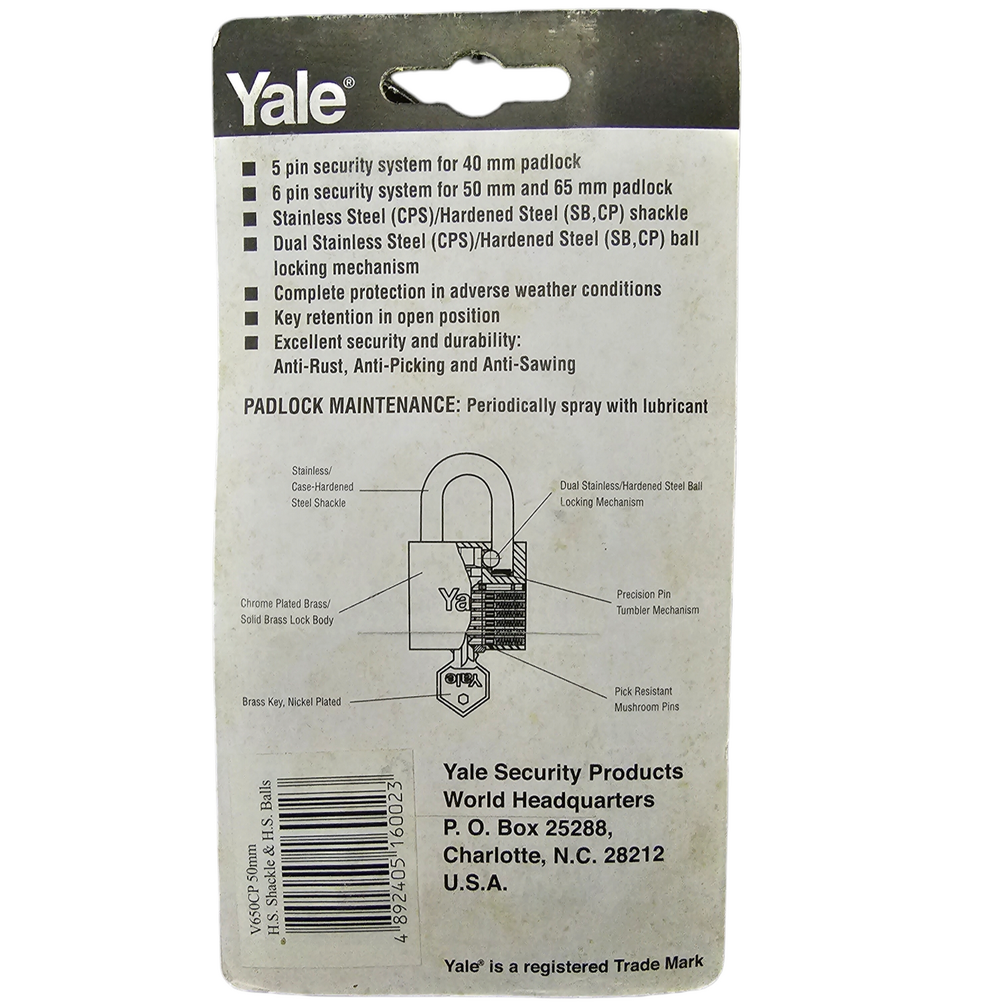 Candado Yale de Arco 50mm (Marino) V650CP