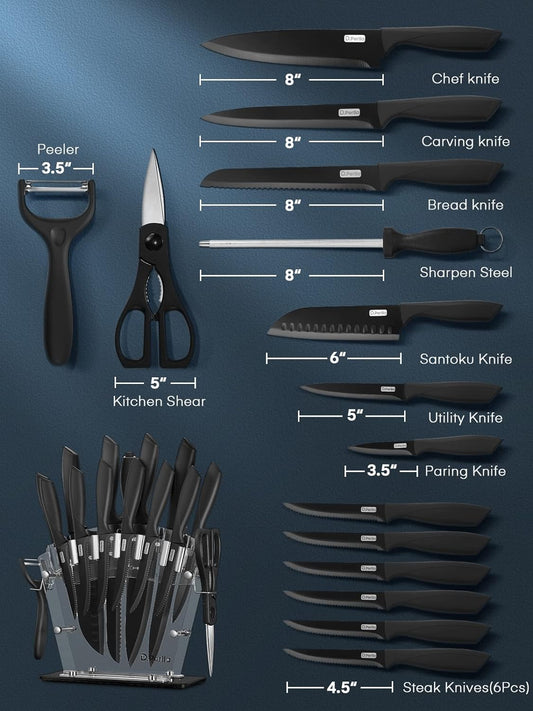 Kit de Cuchillos D. Perlla con Soporte Acrilico Negros J1-AB112