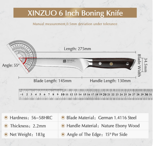 Cuchillo Profesional Xinzuo Deshuesador 6 Pulgadas