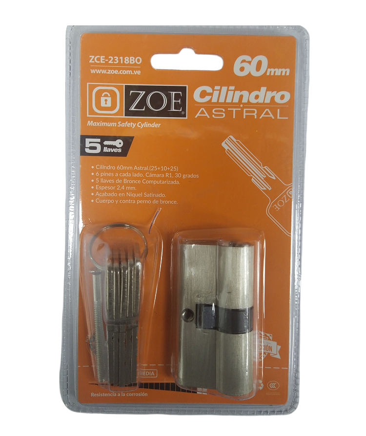 Cilindro Zoe de Seguridad Tipo Astral ZCE-2318BO