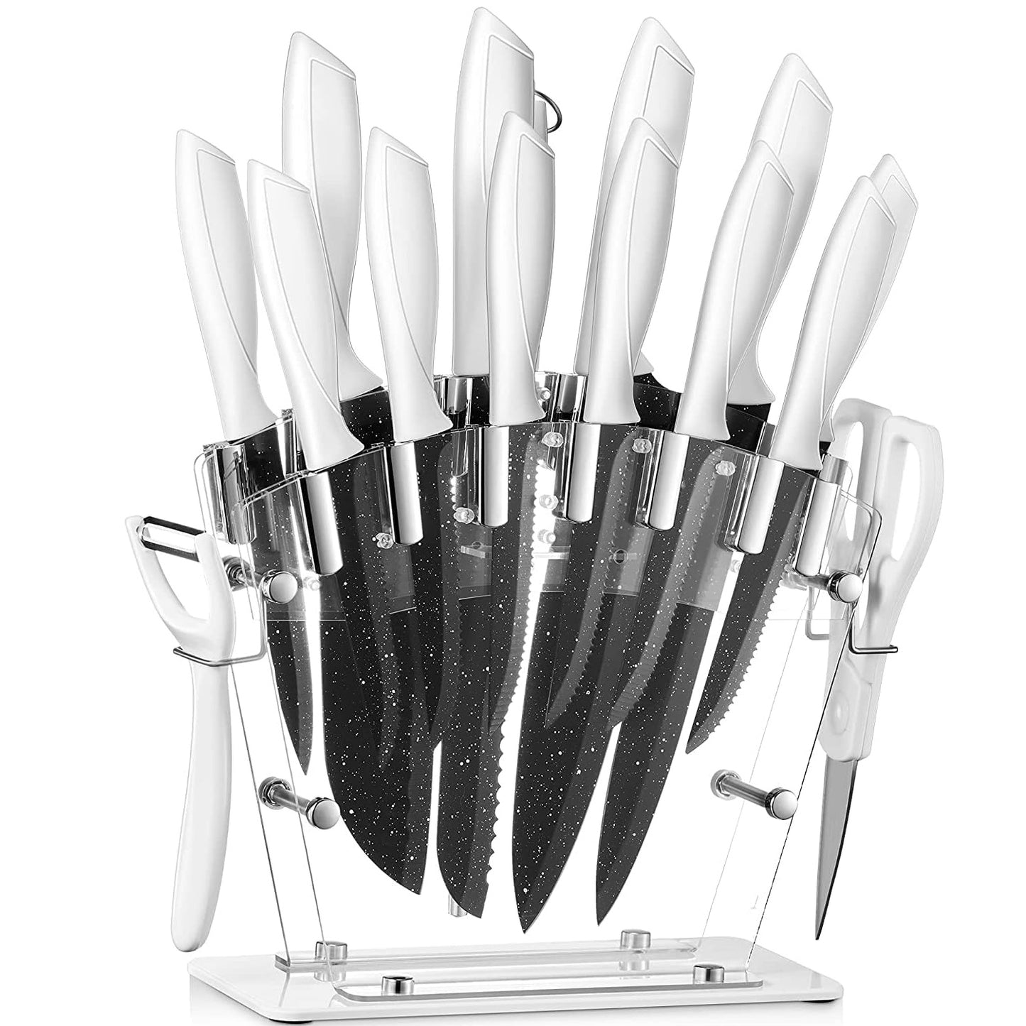 Kit de Cuchillos Deik con Soporte Acrilico - Mango Blanco