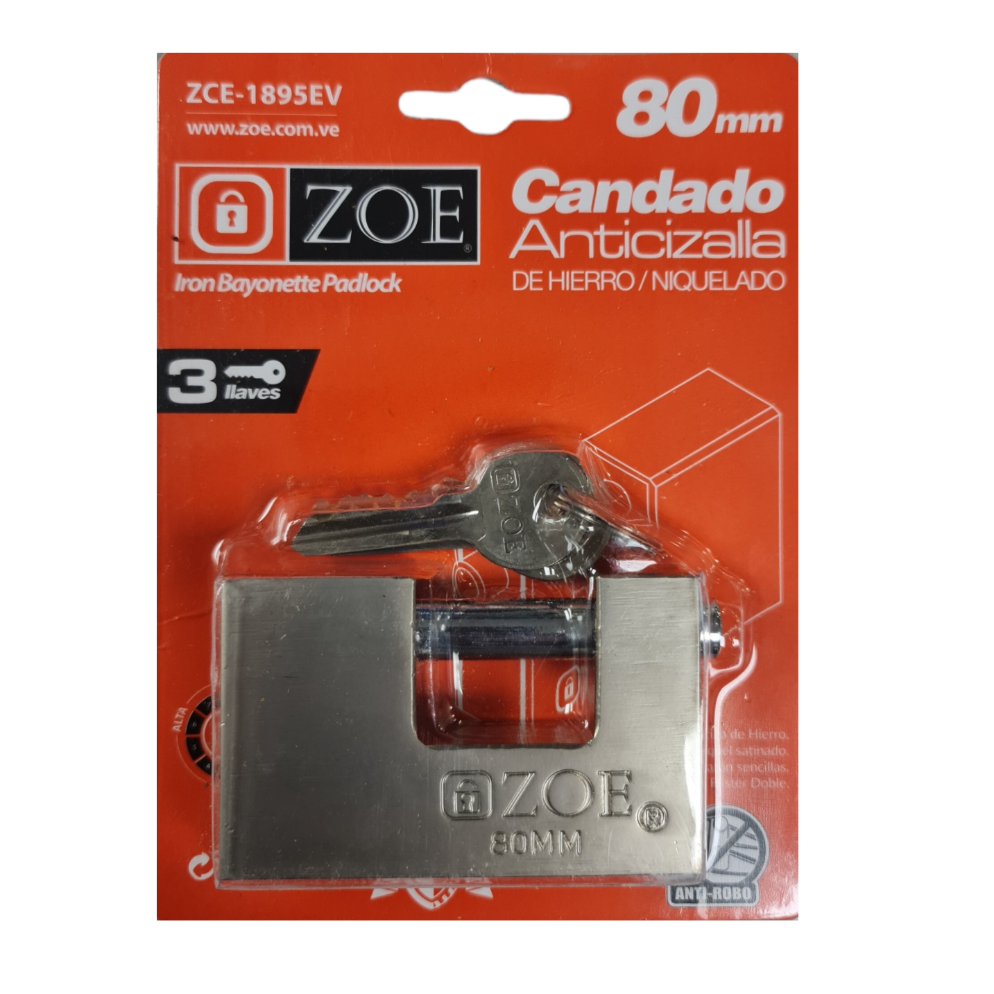 Candado Zoe Anticizalla 80mm (Hierro Niquelado) ZCE-1895EV