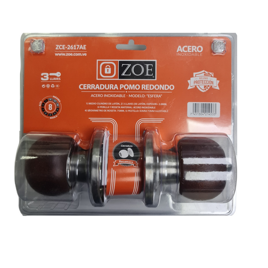 Cerradura Zoe Para Habitación (Pomo Madera) ZCE-2617AE