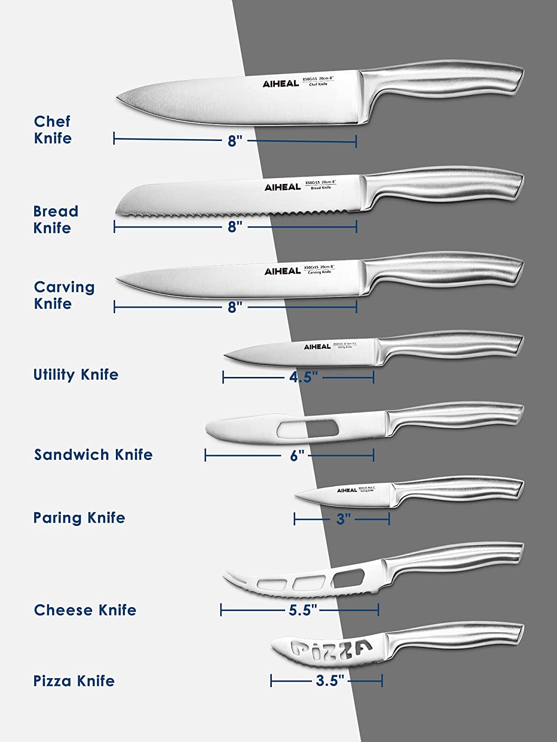 Kit de Cuchillos Aiheal con Soporte Acrilico