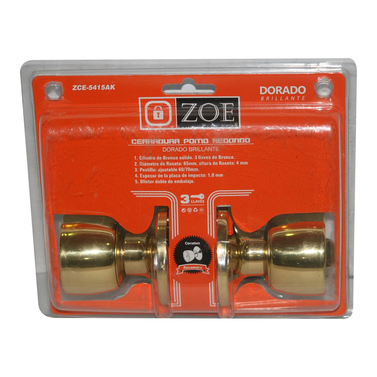 Cerradura Zoe de Habitacion (Tubular) Dorado Brillante ZCE-5415AK