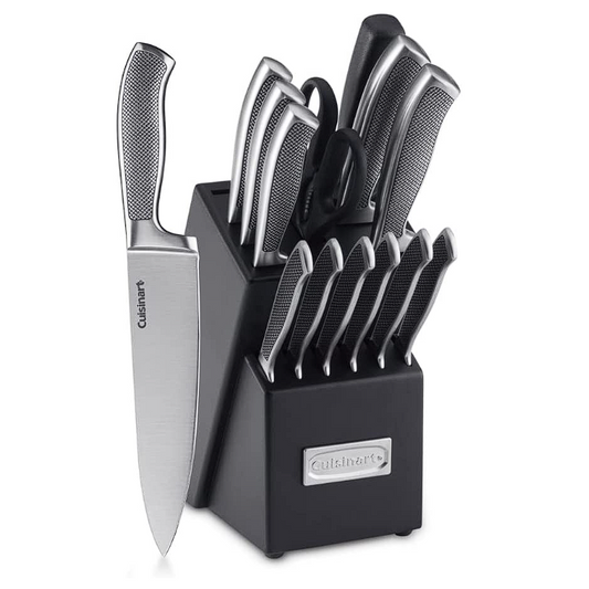 Kit de cuchillos Cuisinart Con Taco o Bloque Mango Estriado - 15 Piezas