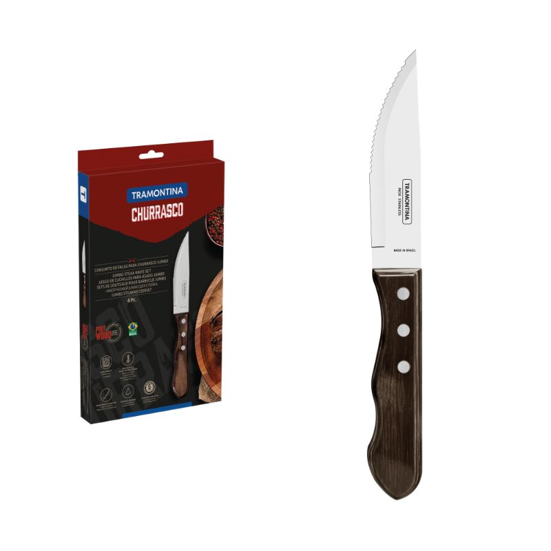 Set de 4 Cuchillos Tramontina Grandes de 5" Linea Churrasco