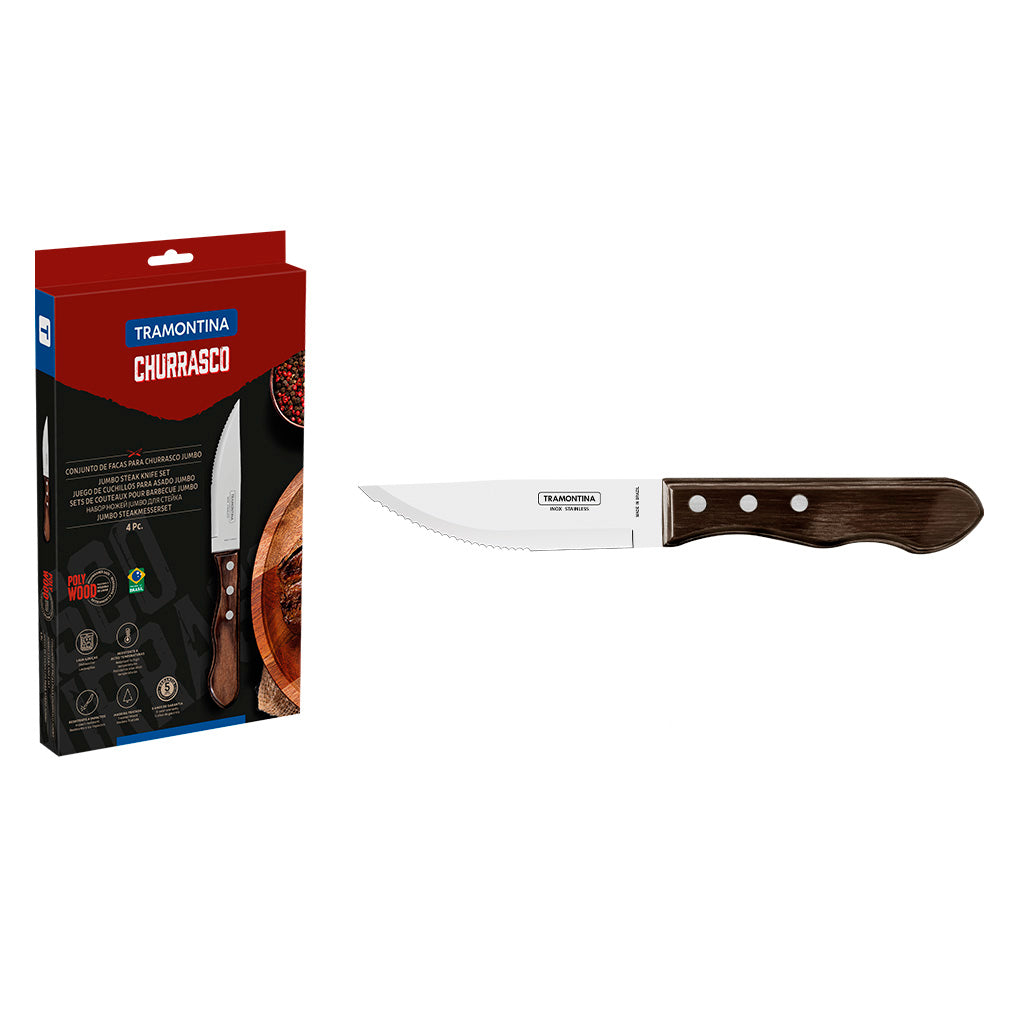 Set de 4 Cuchillos Tramontina Grandes de 5" Linea Churrasco