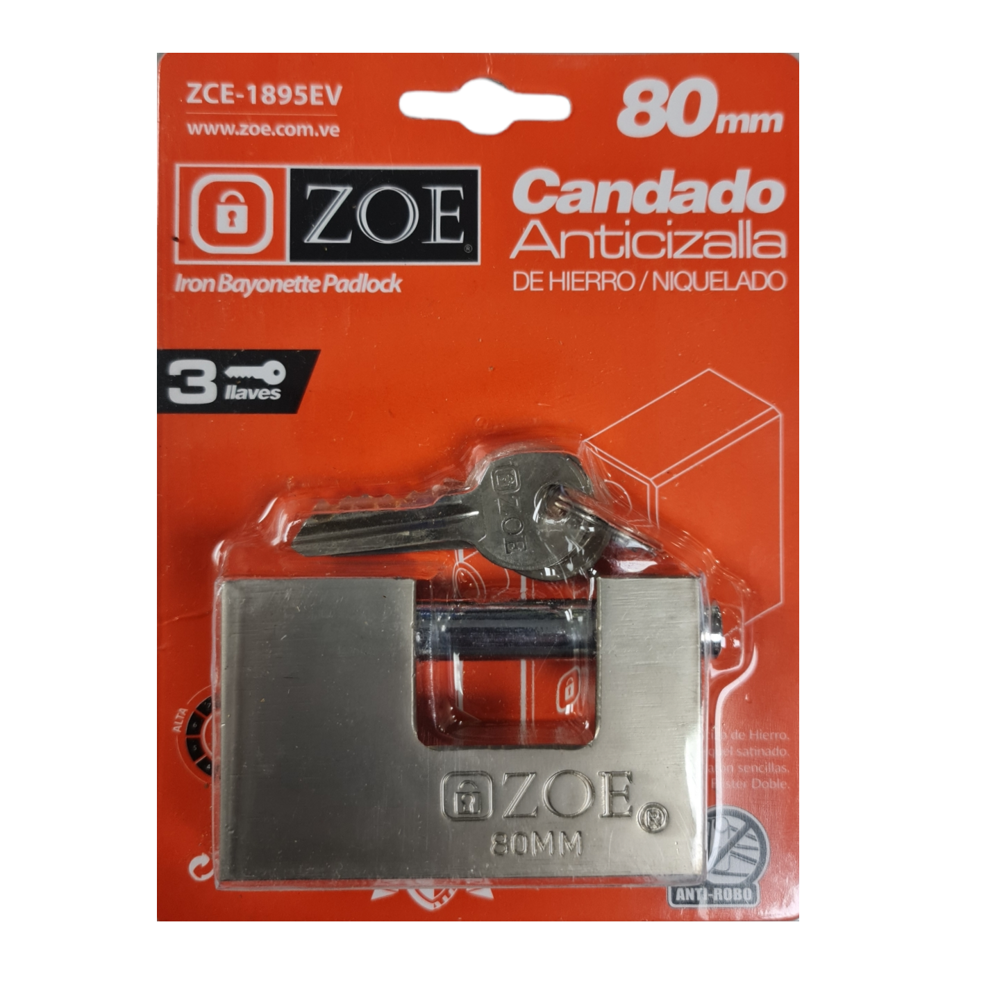 Candado Zoe Anticizalla 80mm (Hierro Niquelado)