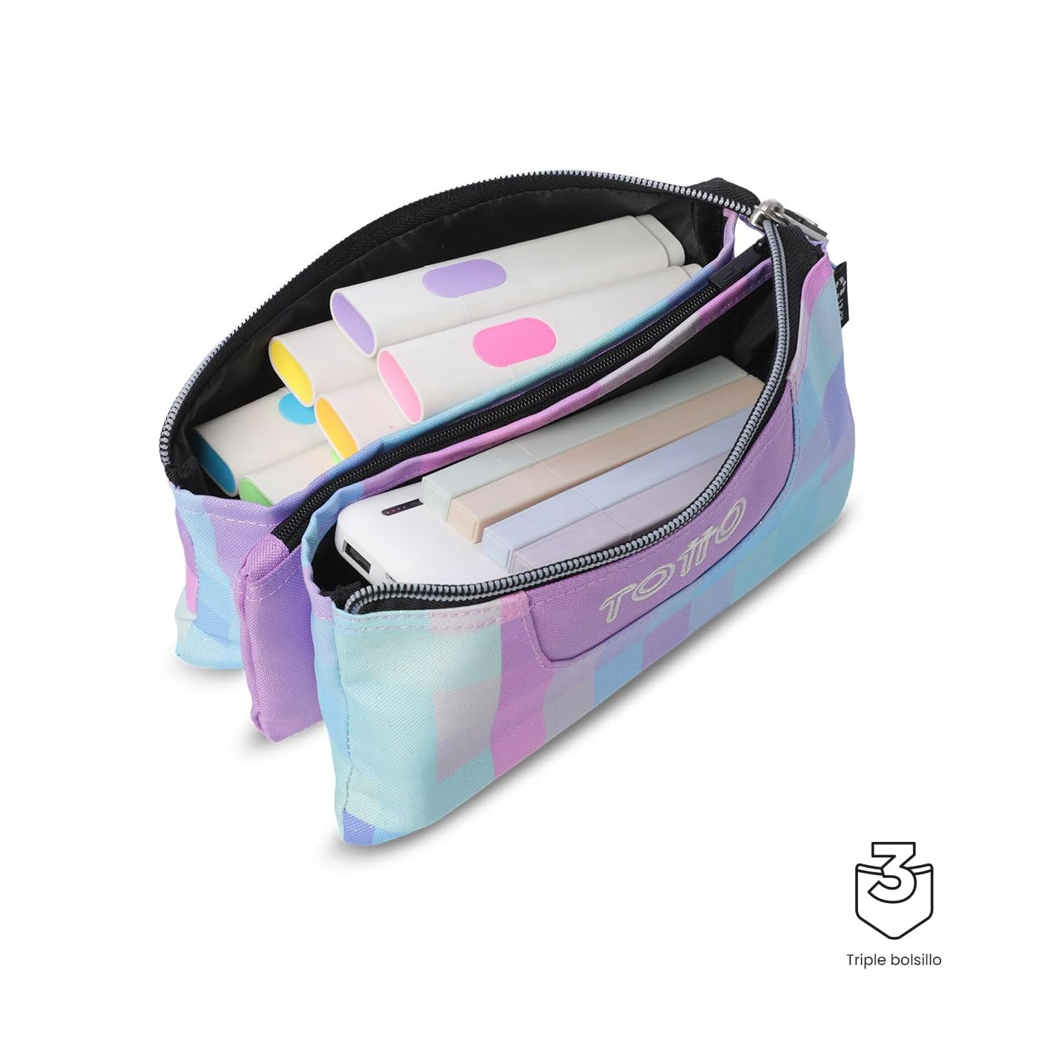 Cartuchera Multiusos Totto Glitter Violeta-Azul