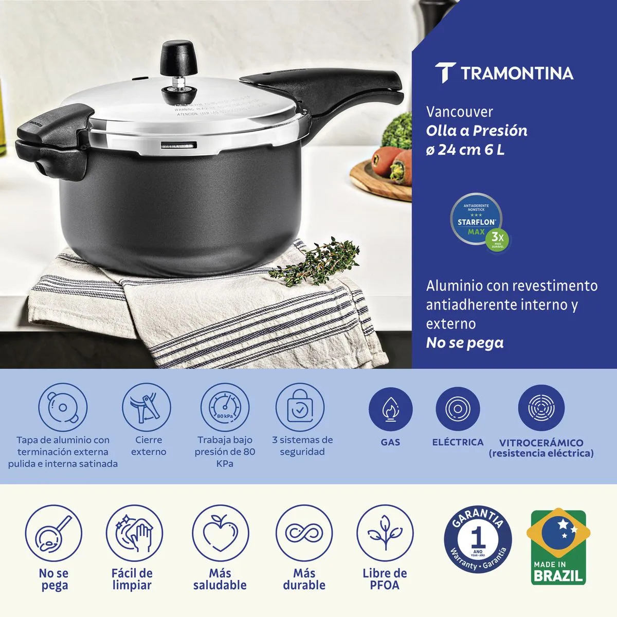 Olla de Presión Tramontina Vancouver Grafito 6L