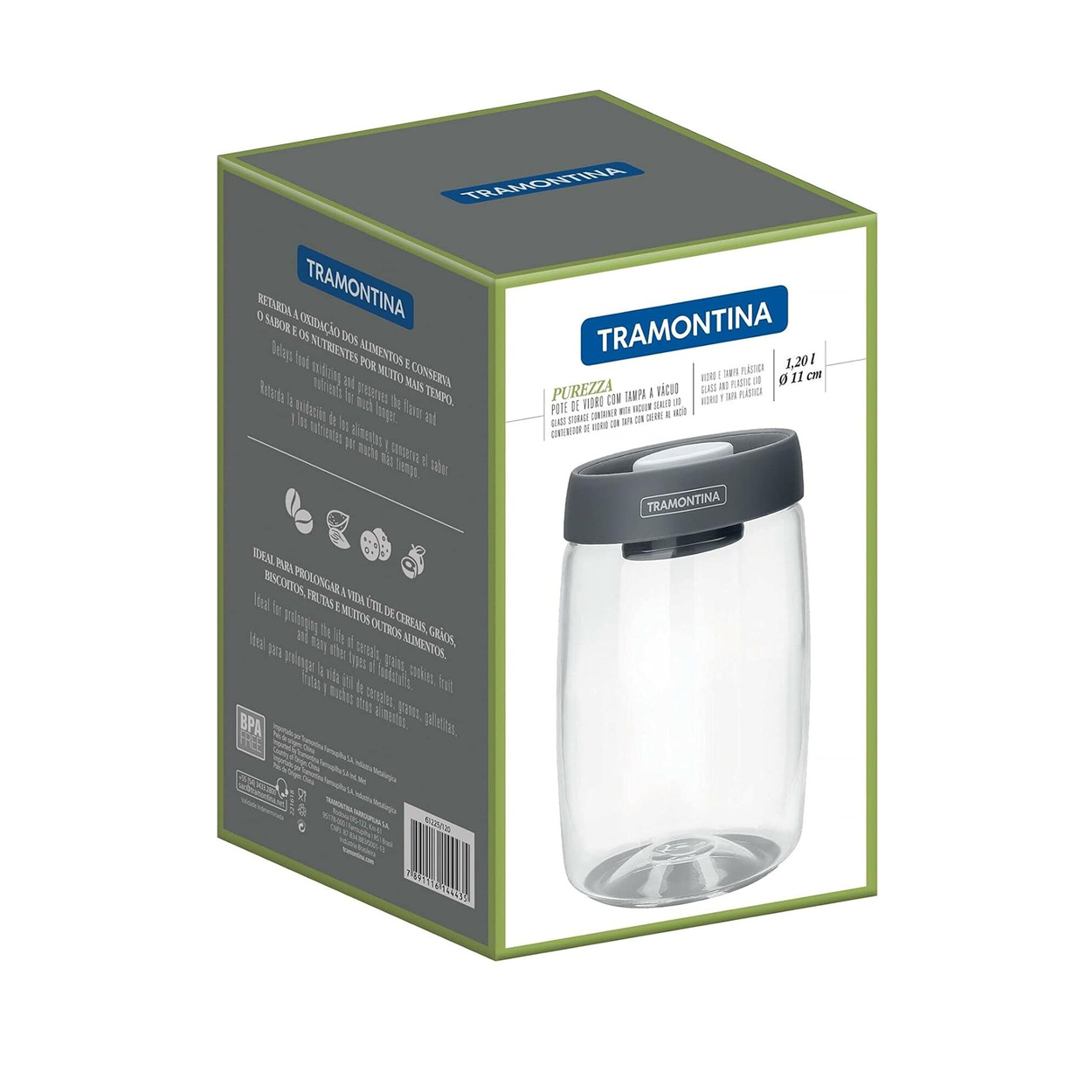 Envase de Vidrio Tramontina Purezza con Tapa Con Cierre al Vacio 1.2L