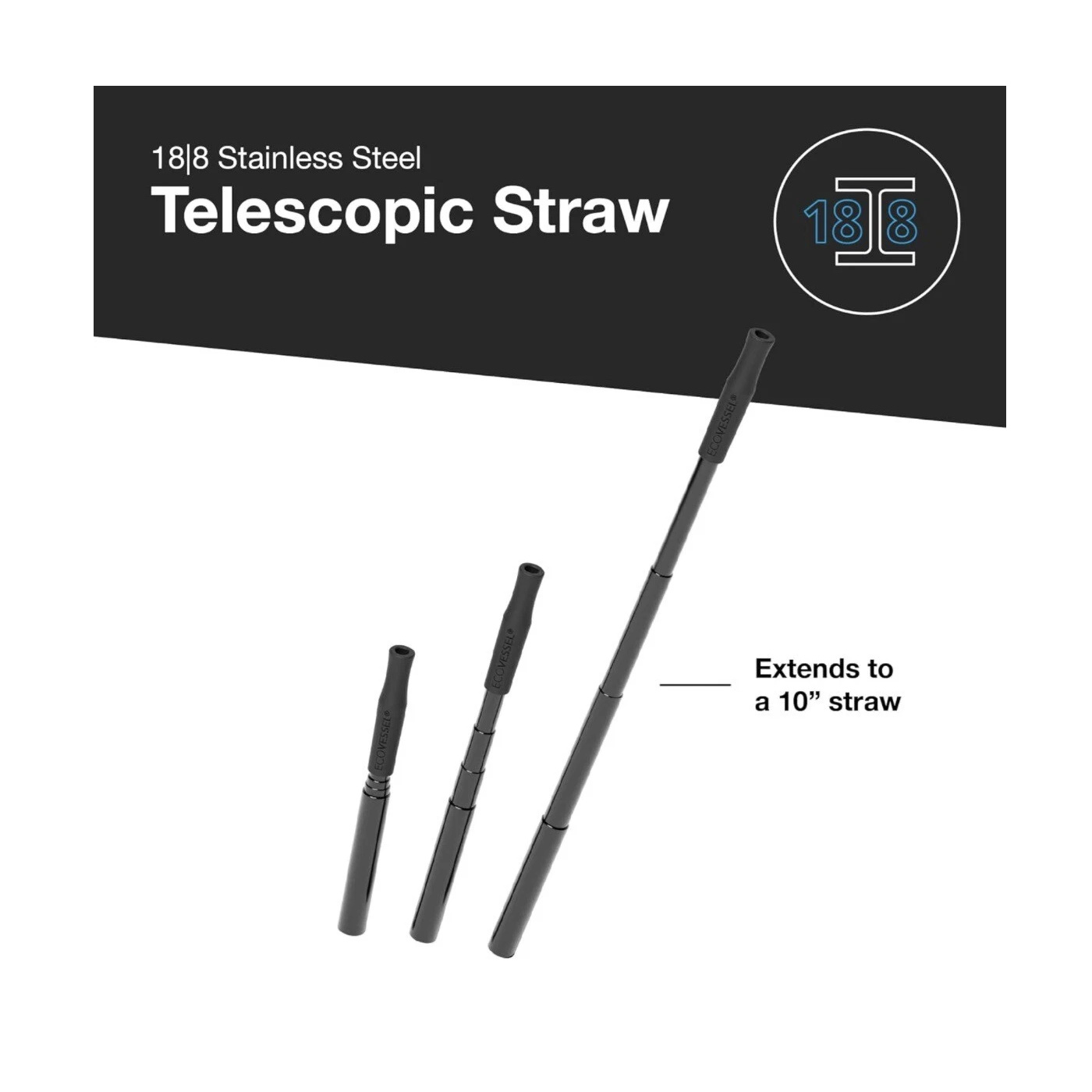 Set de PItillo Ecovessel Quickstraw Telescopic Straw Negro