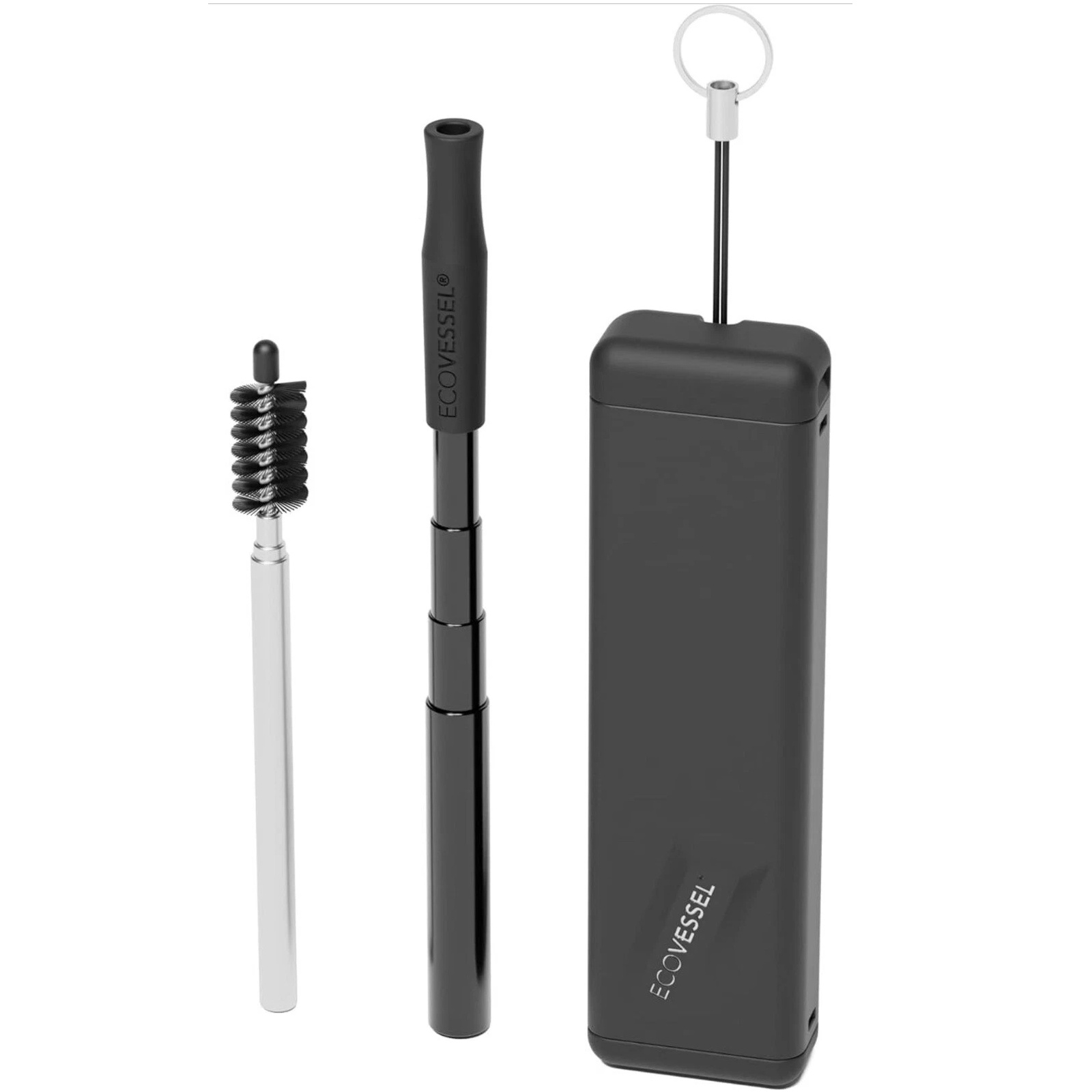 Set de PItillo Ecovessel Quickstraw Telescopic Straw Negro