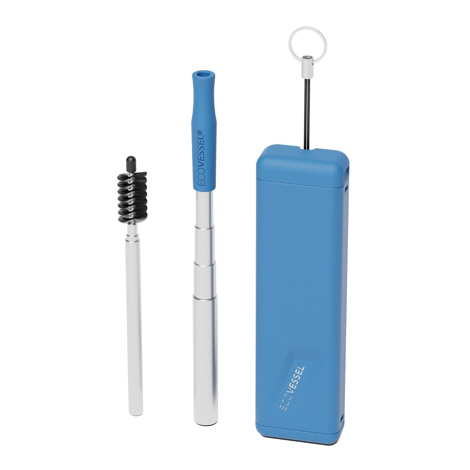 Set de PItillo Ecovessel Quickstraw Telescopic Straw Azul