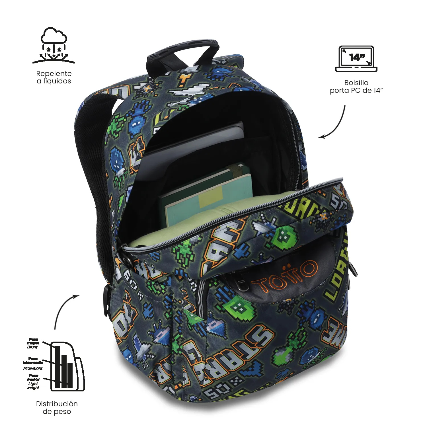 Bolso Juvenil Porta PC 14" Acuareles Gris