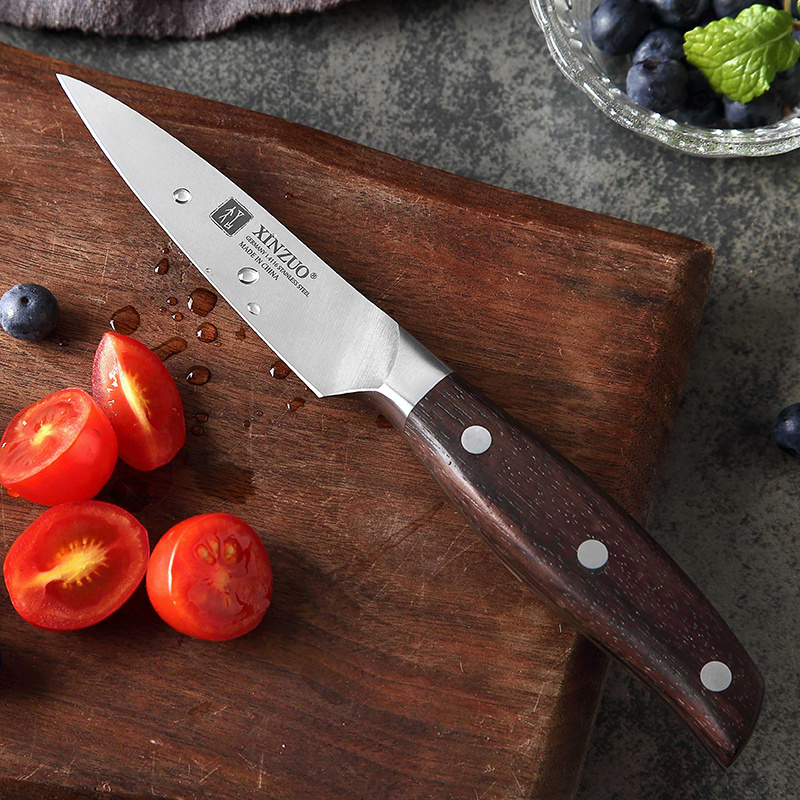 Cuchillo Profesional Xinzuo Puntilla 3.5 Pulgadas Mango Madera Sandalo Rojo