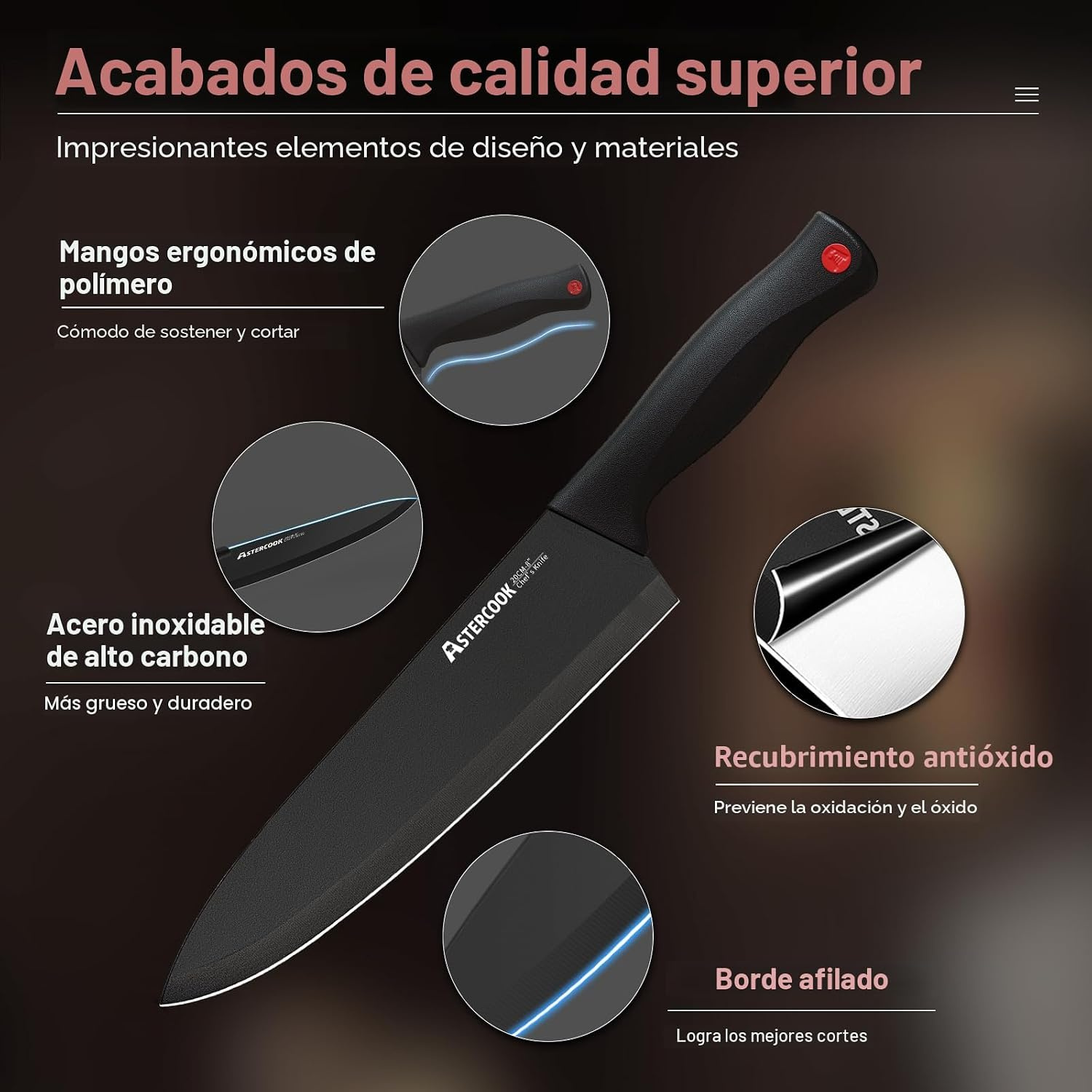 Kit de Cuchillos Astercook con Taco o Bloque 15 Piezas