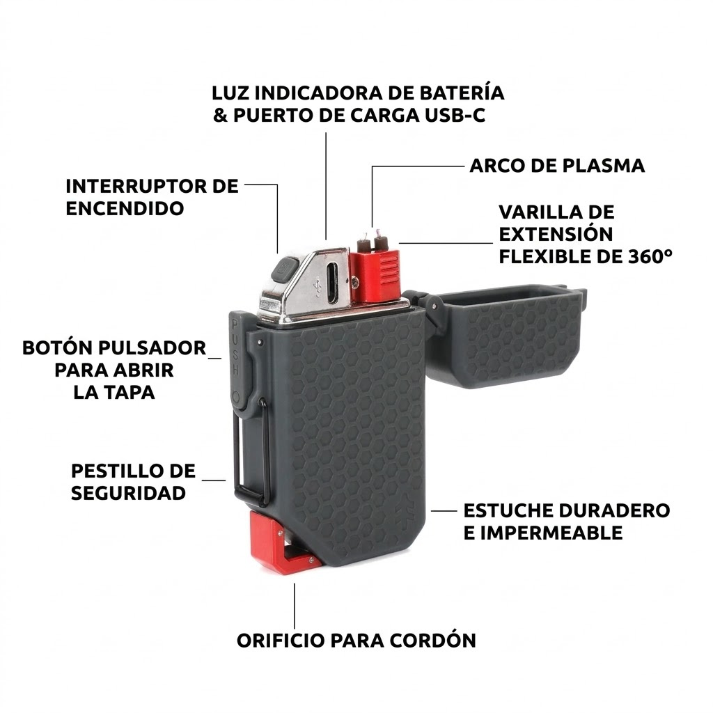 Encendedor Swisstech de Plasma Recargabale USB-C con Varilla Flexible