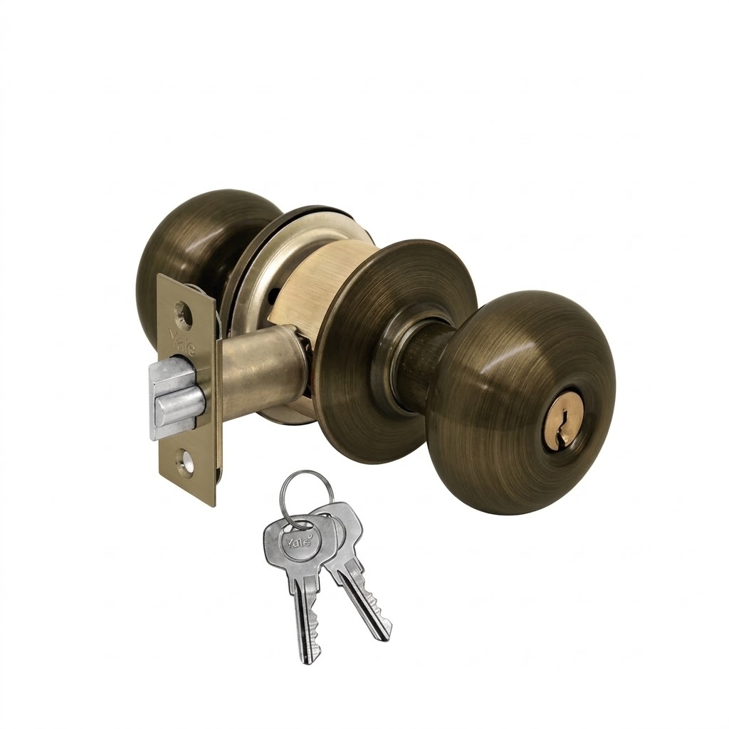 Cerradura Yale Tipo Pomo para Puerta Principal Laton Antiguo
