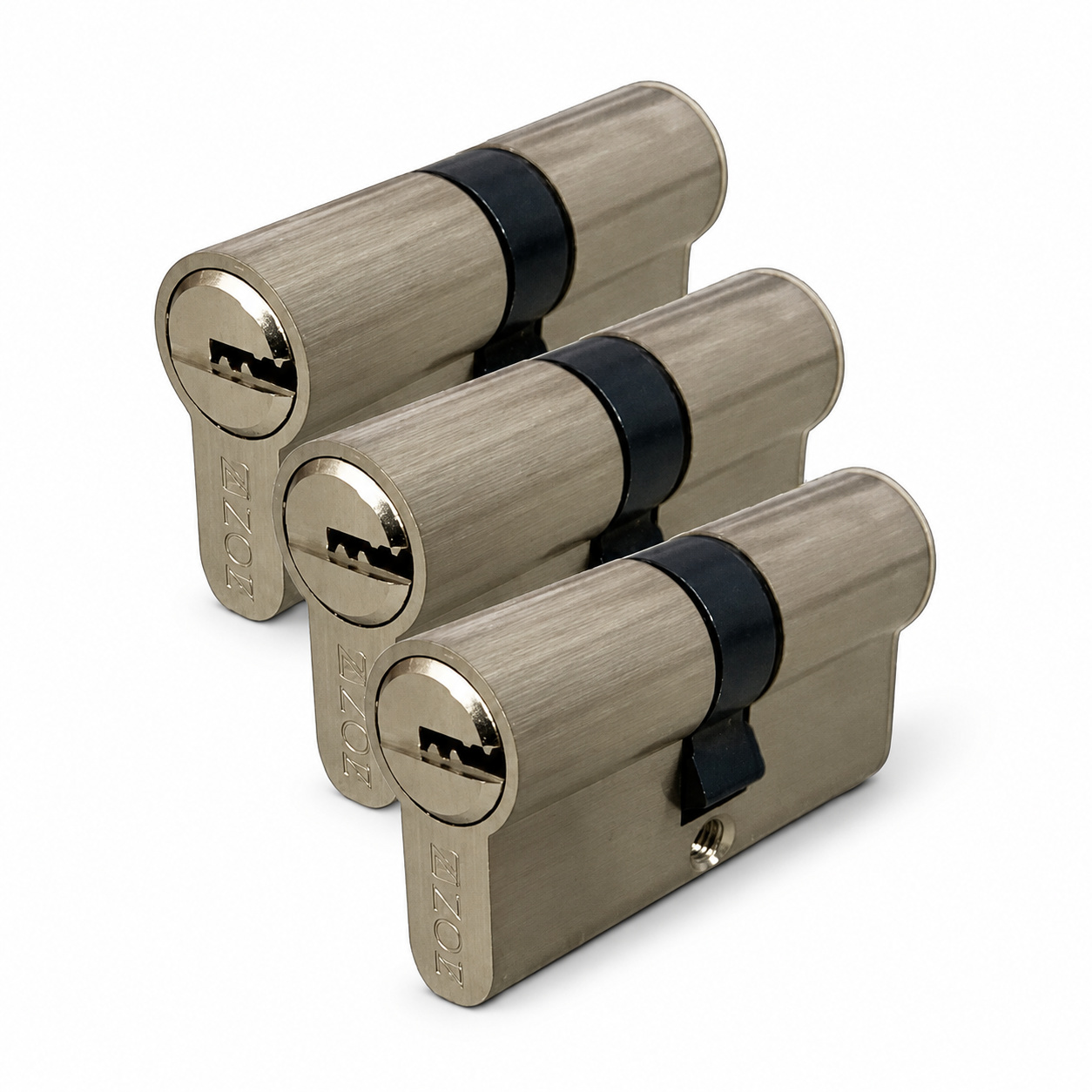 Trio de Cilindros Zoe 60mm Igualados con Llave de Seguridad